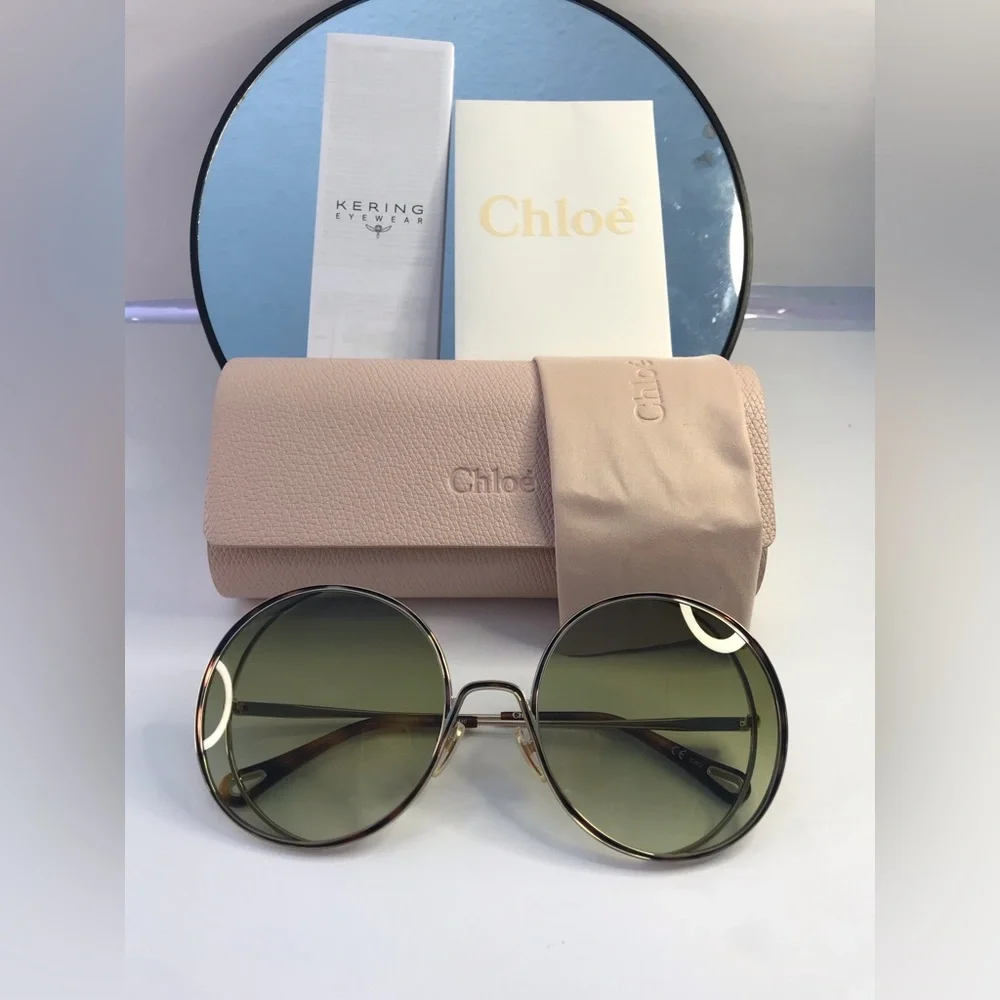 New Authentic Chloe Gold & Green Round Sunglasses HANAH COLLECTION